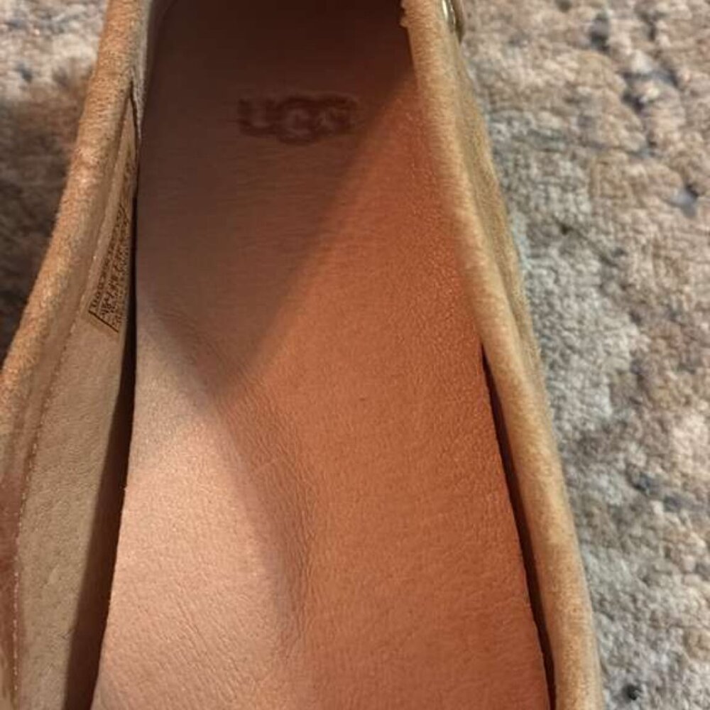 UGG Tan Suede Slip-On Loafers with Gold Accent - Picture 3 of 6
